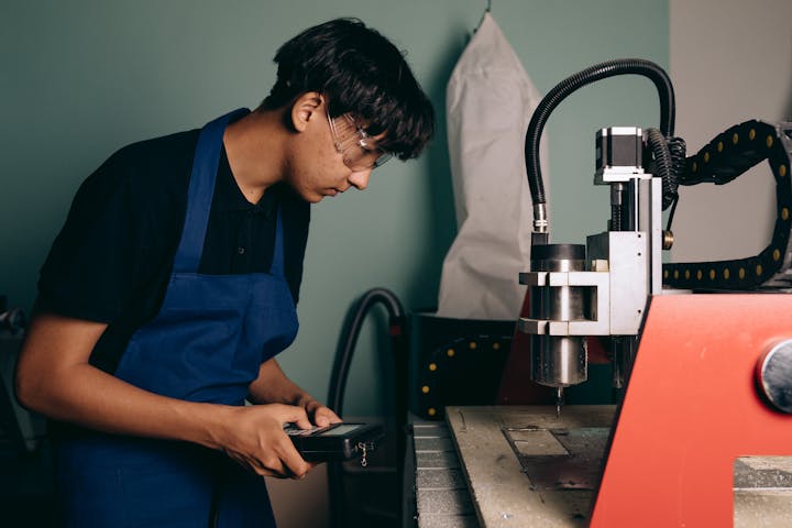 operator sedang menggunakan mesin cnc