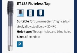 ET Series Fluteless Tap ET Series Fluteless Tap